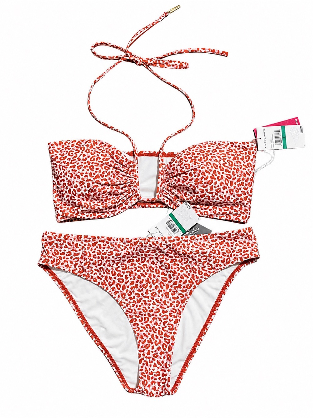 Vince Camuto NWT Leopard Print Bandeau Halter Bikini Set Size L